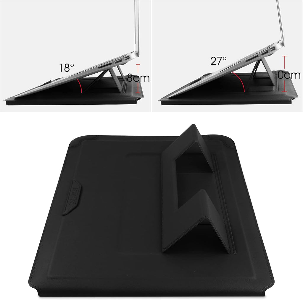 14 Inch Laptop Sleeve Case Leather Bag with Stand Compatible with Mac Pro 14 2021/ASUS Vivobook 14/HP Pavilion X360/Ideapad 14/Dell HP ASUS Acer Huawei Matebook 14'' PC, Black