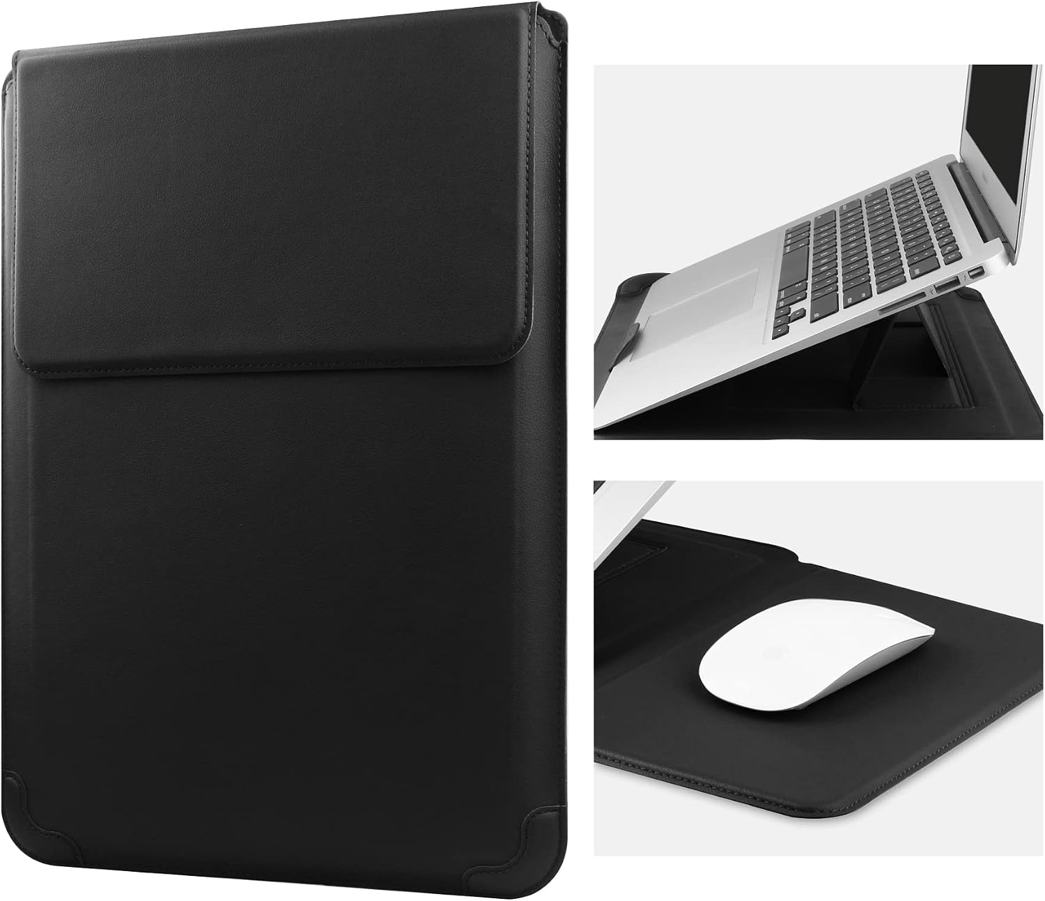 14 Inch Laptop Sleeve Case Leather Bag with Stand Compatible with Mac Pro 14 2021/ASUS Vivobook 14/HP Pavilion X360/Ideapad 14/Dell HP ASUS Acer Huawei Matebook 14'' PC, Black
