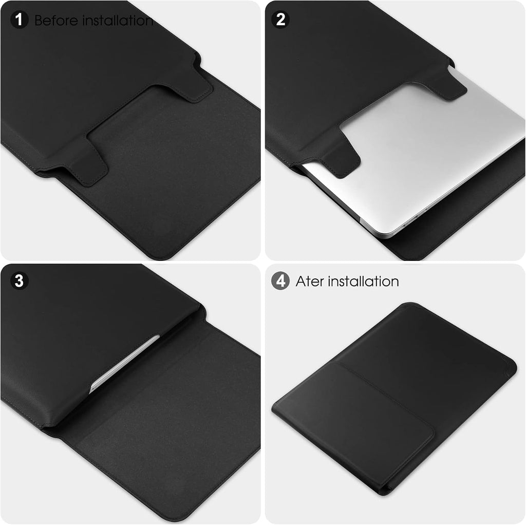 14 Inch Laptop Sleeve Case Leather Bag with Stand Compatible with Mac Pro 14 2021/ASUS Vivobook 14/HP Pavilion X360/Ideapad 14/Dell HP ASUS Acer Huawei Matebook 14'' PC, Black