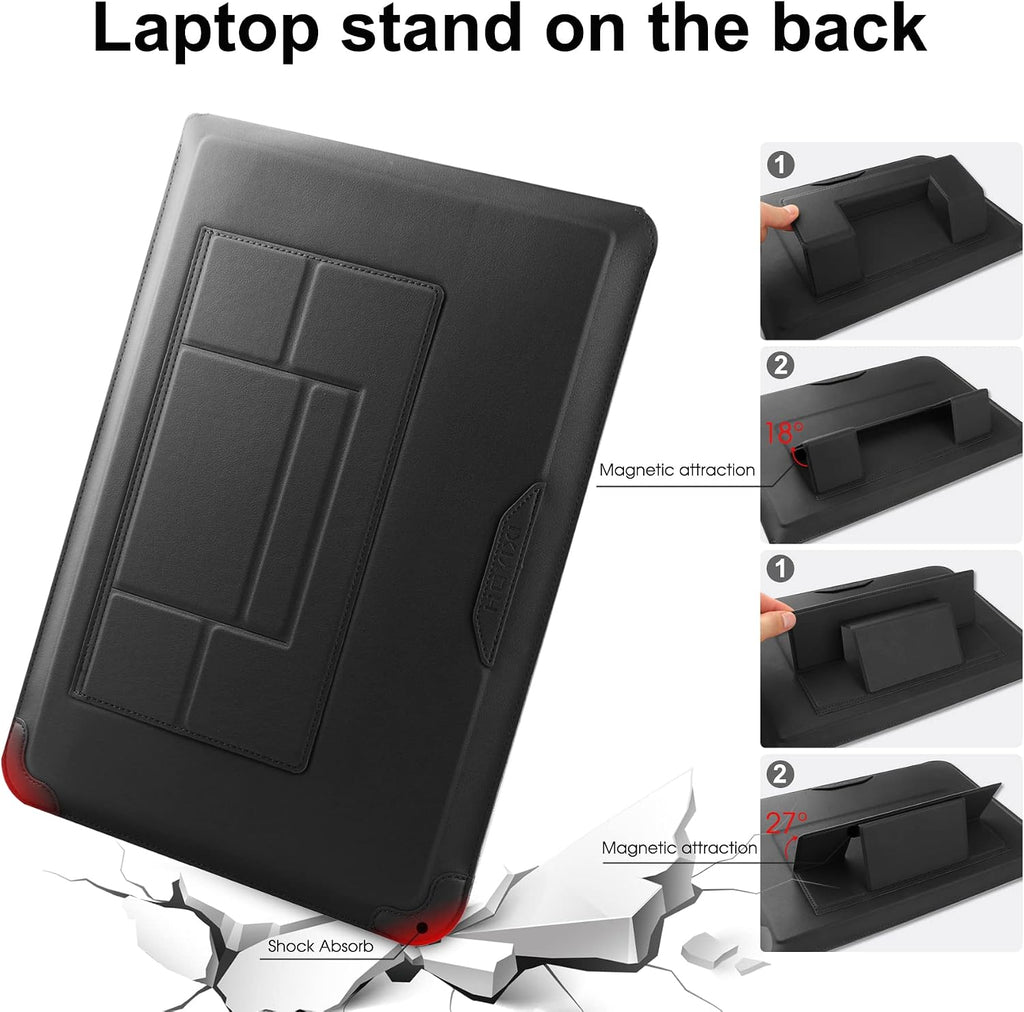14 Inch Laptop Sleeve Case Leather Bag with Stand Compatible with Mac Pro 14 2021/ASUS Vivobook 14/HP Pavilion X360/Ideapad 14/Dell HP ASUS Acer Huawei Matebook 14'' PC, Black